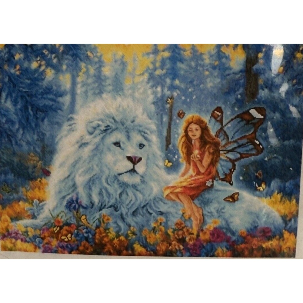 DIY Cross Stitch Kit Fairy and Lion Embroidery Needlepoint Craft Project